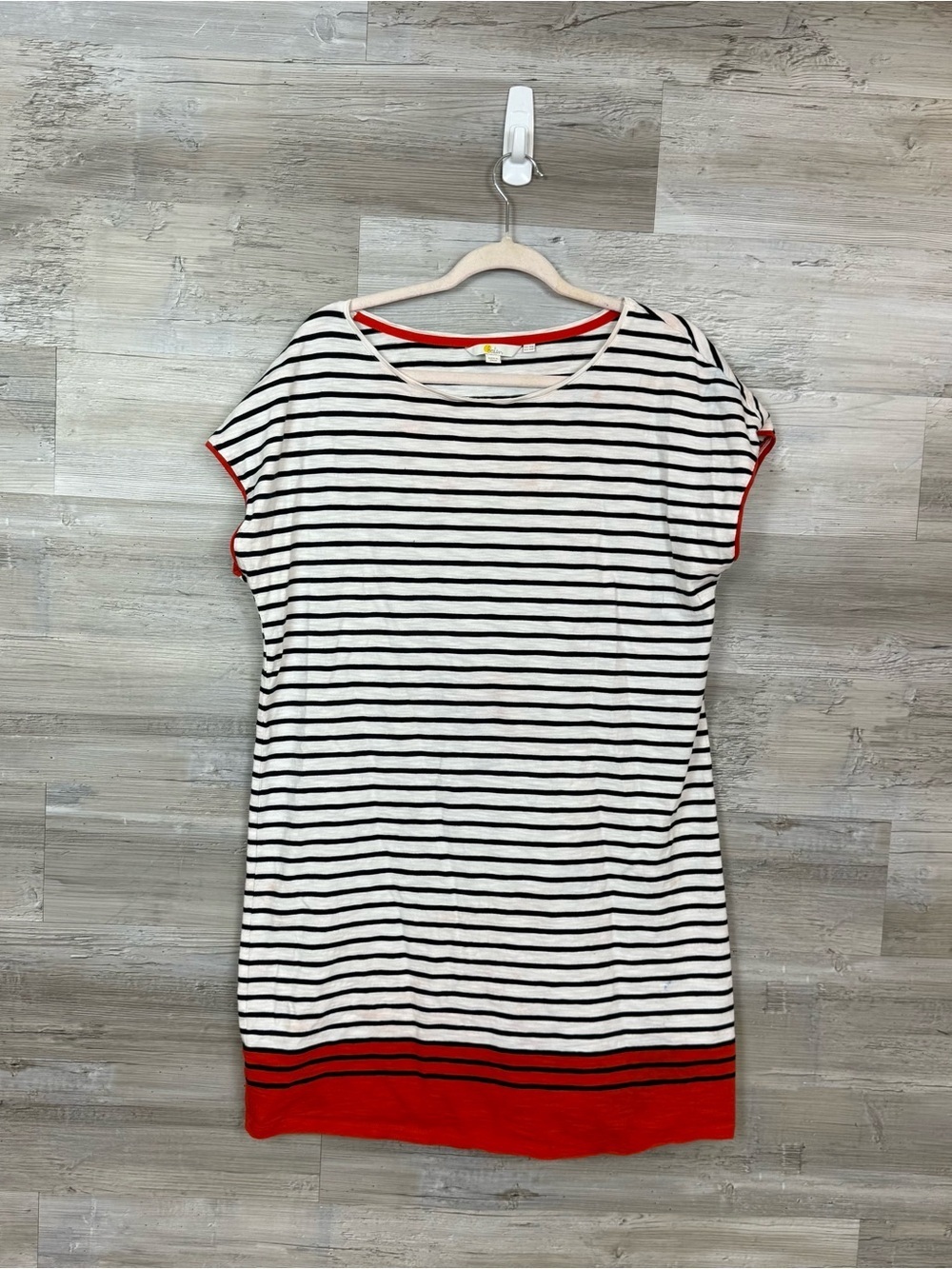 Boden Striped Cotton T-Shirt Dress US 14R Red Colorblock Border Cap Sleeve